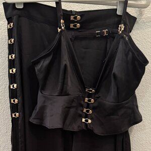 Honey Birdette Melissa Black Satin Lounge Set - XS/S